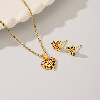 Elegant and Delicate Oil Drop Heart Earrings Necklace Set for Women