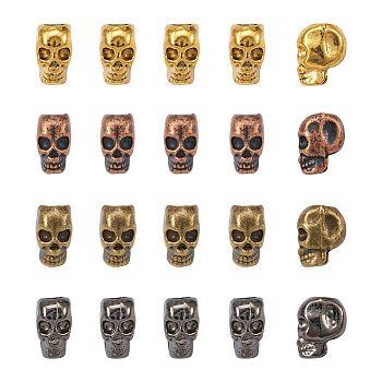 40Pcs 4 Colors Alloy European Beads, Large Hole Beads, Skull, Mixed Color, 11.5x7x9.5mm, Hole: 4mm, 10pcs/color