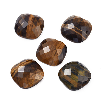 Natural Tiger Eye Cabochons, Faceted, Square, 15.5x15.5x5.5mm