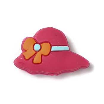 Hat with Bowknot Silicone Focal Beads, Silicone Teething Beads, Red, 19x30x9mm, Hole: 3mm