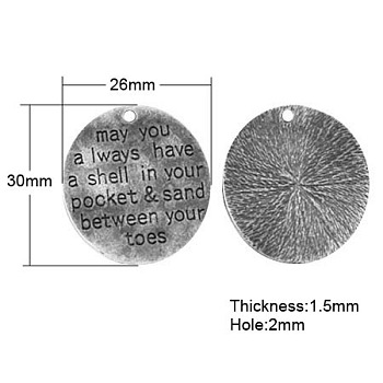 Tibetan Style Alloy Quote Pendants, Lead Free & Nickel Free, Oval with Word, Antique Silver, 30x26x1.5mm, Hole: 2mm