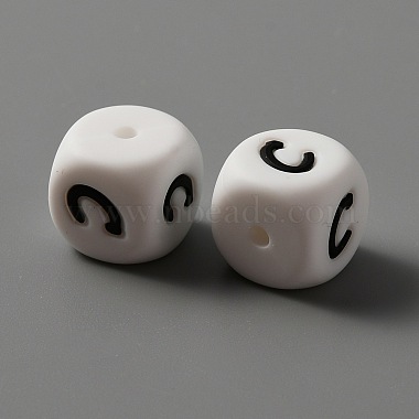 White Letter C Silicone Beads