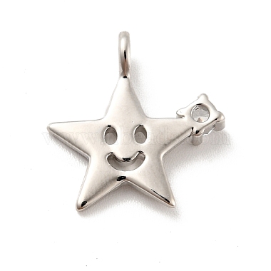 Étoile avec visage souriant pendentifs en laiton micro pavé de zircons cubiques transparents(KK-G425-09)-3
