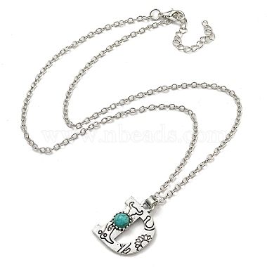 Lettre a ~ z en alliage plaqué argent antique avec colliers à pendentif turquoise synthétique(NJEW-G080-01D)-3