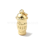Brass Pendants, Cup with Word Happy Charms, with Jump Ring, Rack Plating, Long-Lasting Plated, Lead Free & Cadmium Free, Real 18K Gold Plated, 17x8mm, Hole: 3.3mm(KK-A273-21G)