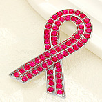 Silk Ribbon Alloy Rhinestone Brooches, Rose, 50x33mm(WH-WGBB4CD-01)