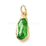 Brass Enamel Pendants, Oyster Charms, Cadmium Free & Lead Free, Real 24K Gold Plated, Green, 14x6x2.5mm, Hole: 3.5mm(KK-G605-12G-04)