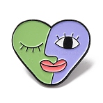 Funny Enamel Pins, Black Alloy Lapel Pin Backs for Backpack Clothes, Heart with Abstract Face, 25.5x30mm(JEWB-B039-03EB-01)