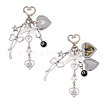 2Pcs ABS Plastic Imitation Pearl & Acrylic & Alloy Pendant Decorations, Heart & Bowknot, with Alloy Swivel Clasps, Platinum, 117mm(KEYC-NB00029)