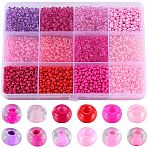 156g 12 Style Glass Seed Beads, Round Hole, Round, Transparent Inside Colors Luster & Rainbow & Baking Paint & Ceylon & Opaque & Frosted, Fuchsia, 3~4x2~3mm, Hole: 0.8~1mm, 13g/style(SEED-SC0001-32B-06)