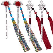 4Pcs 2 Style Alloy Bookmarks, with Tassel, Fan & Flower Bookmark, Mixed Color, 154~157x28~41x3.5~12mm, 2pcs/style(AJEW-GF0007-98)