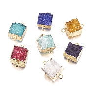 Electroplated Natural Druzy Agate Links connectors, Golden, Square, Mixed Color, 18.5~20.5x12~13x5.5~9.5mm, Hole: 2mm(G-G656-01-A)