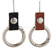 2Pcs 2 Colors Leather and Zinc Alloy Mobile Phone Finger Rings, Finger Ring Short Hanging Lanyards, Mixed Color, 7.8cm, 1pc/color(AJEW-GF0005-82)