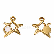 304 Stainless Steel Charms, with White Shell, Star, Golden, 15x13x2mm, Hole: 1.6mm(STAS-N087-51-05G)