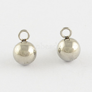 201 Stainless Steel 3D Ball Round Charms Pendants, Stainless Steel Color, 9x5x5mm, Hole: 2.5mm(STAS-Q171-08)