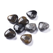 Natural Black Silver Leaf Jasper Heart Love Stone, Pocket Palm Stone for Reiki Balancing, 25x25.3x11.5mm(G-K416-04A)