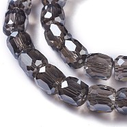 Electroplate Glass Beads, Pearl Luster Plated, Faceted Barrel, Gray, 10x10mm, Hole: 1mm(GLAA-F108-13A-03)