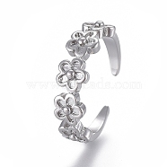 Adjustable Brass Toe Rings, Open Cuff Rings, Open Rings, Flower, Platinum, US Size 4 1/4(15mm)(RJEW-EE0002-14P)
