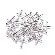 304 Stainless Steel Pendants, Cross, Stainless Steel Color, 16x9.5x0.7mm, Hole: 1.2mm(STAS-L234-096P)