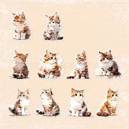 10Pcs 10 Styles Waterproof PET Stickers Set, Decorative Stickers, Animal Forest Series, Cat, Orange, 62~68x46~60x0.1mm, 1pc/style(DIY-M002-01B)