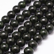 Synthetic Green Goldstone Beads Strands, Dyed & Heated, Round, 12mm, Hole: 1.2mm(G-N0178-02-12mm)