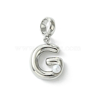 Rack Plating Brass with ABS Plastic Pearl European Dangle Charms, Large Hole Pendants, Long-Lasting Plated, Lead Free & Cadmium Free, Platinum, Letter G, 22mm long, hole: 5mm, pendant: 14x11x5mm(KK-G501-02G-P)