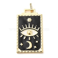 Real 18K Gold Plated Brass Rhinestone Pendants, with Enamel, Rectangle with Eye & Moon Charm, Black, 46x26x3mm, Hole: 5x3mm(KK-A198-12G)