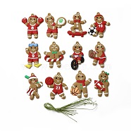 PVC Hanging Decorations, with Cord, Athlete Gingerbread Man, for Christmas, Mixed Color, Pendant: 72~82x40~63x3~4mm, Hole: 3.6mm, 12pcs/set(DIY-E038-10)