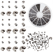 Elite Brass & Iron Crimp Beads and Crimp Bead Covers Set, Gunmetal, Crimp Beads: 1.5~3x1.5~3mm, Hole: 1~2.5mm, Bead Cover: 3~5mm, Hole: 1.2~1.8mm, about 1500pcs/box(KK-PH0003-98)