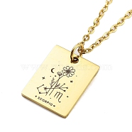 Birthday Flower 304 Stainless Steel Pendant Nacklaces For Women, Cable Chain Necklaces, Real 18K Gold Plated, Scorpio, 17.72 inch(45cm), pendant: 17x13mm(STAS-S124-03G-08)