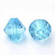 Transparent Acrylic Beads, Bicone, Deep Sky Blue, 10x10mm, Hole: 2.5mm, about 1323pcs/500g(TACR-S146-10mm-15)