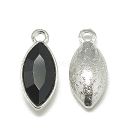 Alloy Glass Pendants, Faceted, Horse Eye, Platinum, Black, 20x9x5mm, Hole: 1.5mm(PALLOY-T041-7x15mm-02)