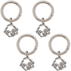 4Pcs Mushroom Alloy Shoe Charms, with Zinc Alloy Spring Gate Rings, Antique Silver, 50mm(HJEW-CP00019)
