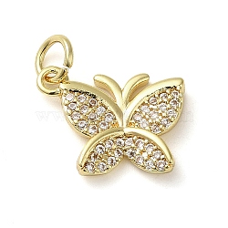 Brass Micro Pave Clear Cubic Zirconia Pendants, Butterfly, Real 18K Gold Plated, 11.5x15x2.5mm(KK-U005-01H-G)