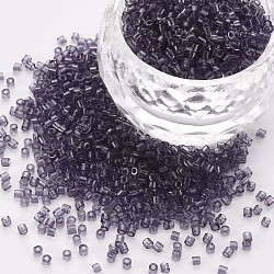 Transparent Glass Cylinder Beads, Seed Beads, Round Hole, Indigo, 1.5~2x1~2mm, Hole: 0.8mm, about 8000pcs/bag, about 1pound/bag(SEED-S047-I-006)