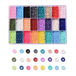 240G 24 Colors Handmade Polymer Clay Beads, Heishi Beads, for DIY Jewelry Crafts Supplies, Disc/Flat Round, Mixed Color, 4x1mm, Hole: 1mm, 10g/color(CLAY-JP0001-07-4mm)