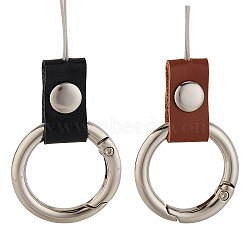 2Pcs 2 Colors Leather and Zinc Alloy Mobile Phone Finger Rings, Finger Ring Short Hanging Lanyards, Mixed Color, 7.8cm, 1pc/color(AJEW-GF0005-82)