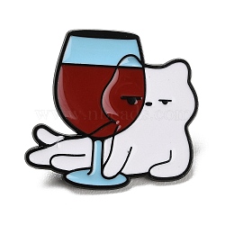 Drunk Cat Enamel Pins, Alloy Lapel Pin Backs for Backpack Clothes, Black, White, 28x31mm(JEWB-I060-02EB-01)