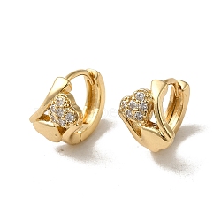 KC Gold Plated Brass Micro Pave Cubic Zirconia Hoop Earring, Heart, 12x8mm(EJEW-L271-01KCG-08)