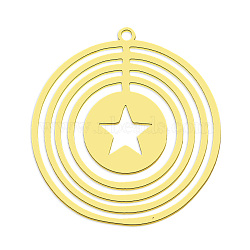 201 Stainless Steel Pendants, Laser Cut, Vacuum Plating, Flat Round with Star, Golden, 32x29.5x1mm, Hole: 1.6mm(STAS-S105-LA799-2)