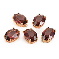 Transparent Glass Pendants, with Brass Prong Settings, Faceted, Oval, Light Gold, Brown, 20x13x8.5mm, Hole: 1.5mm(GLAA-S193-009B)