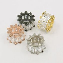 Brass Cubic Zirconia Beads, Column, Mixed Color, 10x6mm, Hole: 5.5mm(ZIRC-F001-114)