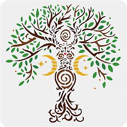 Plastic Reusable Drawing Painting Stencils Templates, for Painting on Scrapbook Fabric Tiles Floor Furniture Wood, Square, Tree of Life Pattern, 300x300mm(DIY-WH0172-898)