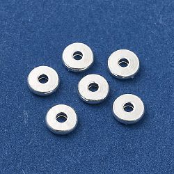 Brass Spacer Beads, Disc, 925 Sterling Silver Plated, 5x1.2mm, Hole: 1.5mm(KK-P249-04B-S)