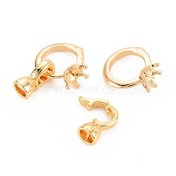 Rack Plating Brass Fold Over Clasps, Nickel Free, Ring with Crown, Real 18K Gold Plated, 21.5mm, Hole: 1mm(KK-N233-178)