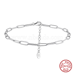 925 Sterling Silver Cable Chain Anklet, Real Platinum Plated, 8-5/8 inch(21.8cm)(AJEW-Z029-20P)