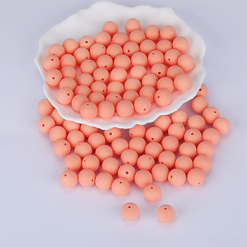 Round Silicone Focal Beads, Chewing Beads For Teethers, DIY Nursing Necklaces Making, Light Salmon, 15mm, Hole: 2mm