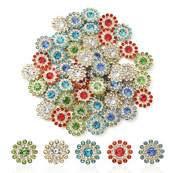 50Pcs 5 Colors Sew on Rhinestone, Transparent Glass Rhinestone, with Iron Prong Settings, Faceted, Flower, Mixed Color, 14x4.5mm, Hole: 1.2mm, 10pcs/color