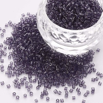 Transparent Glass Cylinder Beads, Seed Beads, Round Hole, Indigo, 1.5~2x1~2mm, Hole: 0.8mm, about 8000pcs/bag, about 1pound/bag