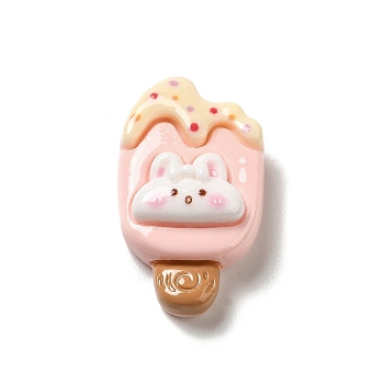 Opaque Resin Imitation Food Decoden Cabochons, Ice Cream with Rabbit, Pink, 29.5x17x9.5mm